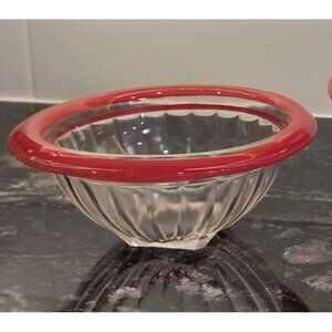 Vintage MCM Hazel Atlas Ribbed Design w/Red Rolled Edge Nesting Mixing Bowl 6.5"